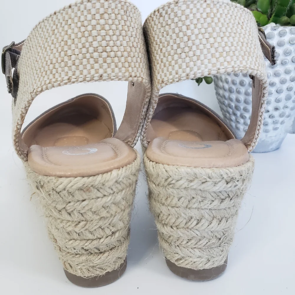 Tru Comfort Espadrille - Gray w/ Raffia Wedge - Canvas Textile Wide Width 8